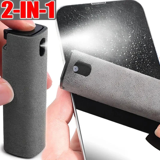 2 in 1 Phone Screen Cleaner Spray Computer Mobile Phone Screen Dust Remover Tool Microfiber Cloth for IPhone IPad Glasses Polish